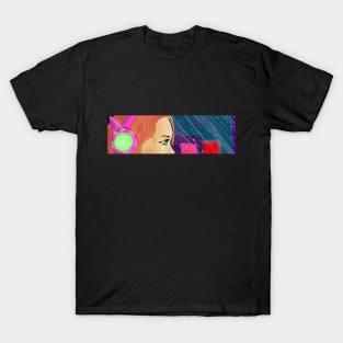 LoFi Girl with headphones listening to synthwave in a cyberpunk aesthetic T-Shirt